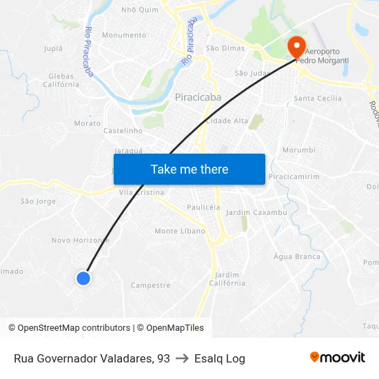 Rua Governador Valadares, 93 to Esalq Log map
