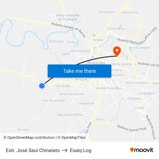Estr. José Saul Chinelato to Esalq Log map