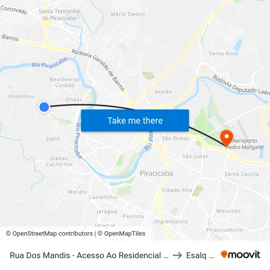 Rua Dos Mandis - Acesso Ao Residencial Paineiras to Esalq Log map