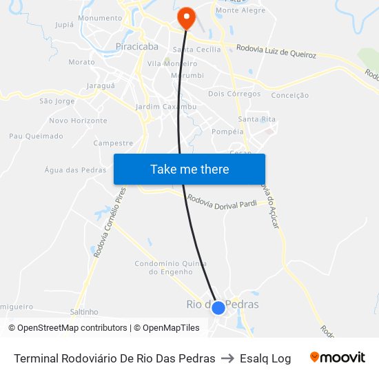 Terminal Rodoviário De Rio Das Pedras to Esalq Log map