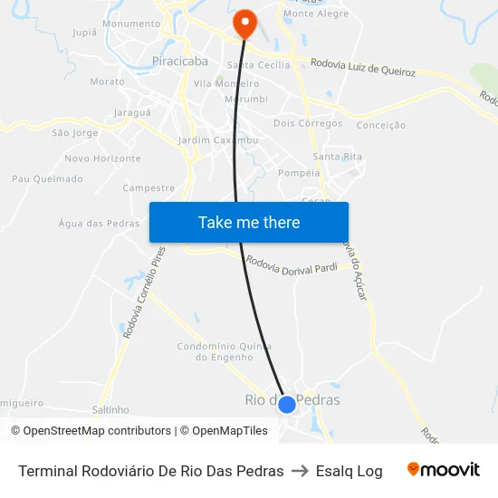 Terminal Rodoviário De Rio Das Pedras to Esalq Log map