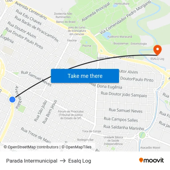 Parada Intermunicipal to Esalq Log map