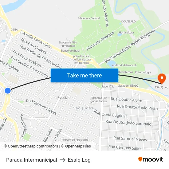 Parada Intermunicipal to Esalq Log map