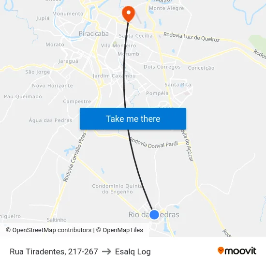 Rua Tiradentes, 217-267 to Esalq Log map