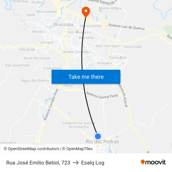 Rua José Emílio Betiol, 723 to Esalq Log map