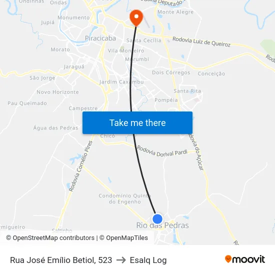 Rua José Emílio Betiol, 523 to Esalq Log map