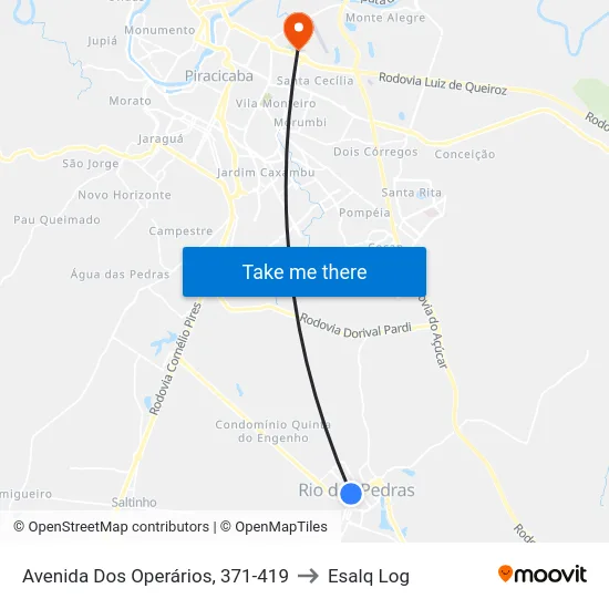 Avenida Dos Operários, 371-419 to Esalq Log map