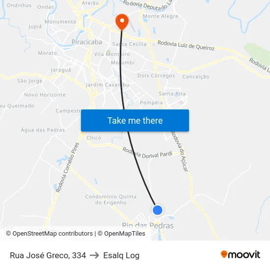 Rua José Greco, 334 to Esalq Log map