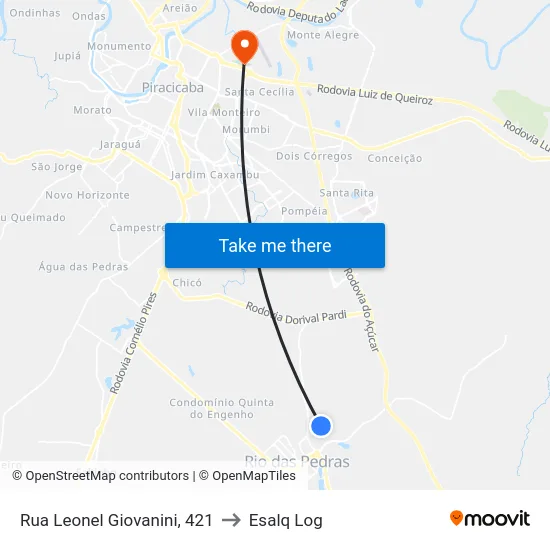 Rua Leonel Giovanini, 421 to Esalq Log map
