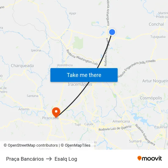 Praça Bancários to Esalq Log map