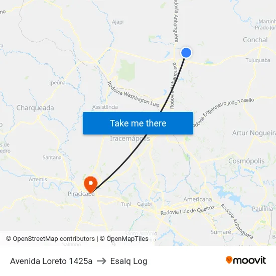 Avenida Loreto 1425a to Esalq Log map