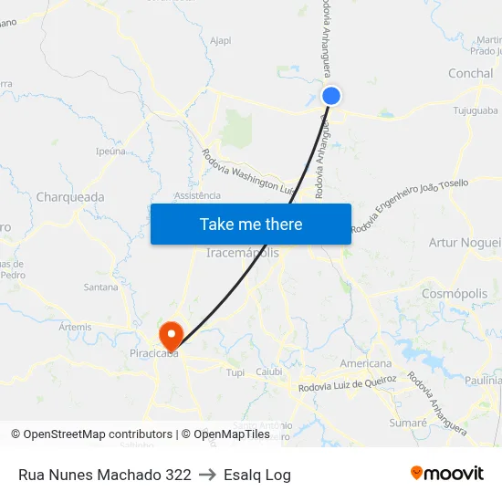 Rua Nunes Machado 322 to Esalq Log map