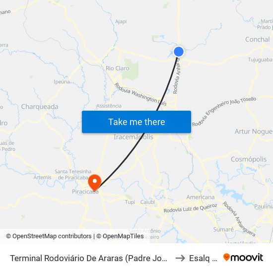 Terminal Rodoviário De Araras (Padre João Modesti) to Esalq Log map