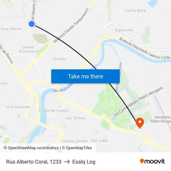 Rua Alberto Coral, 1233 to Esalq Log map