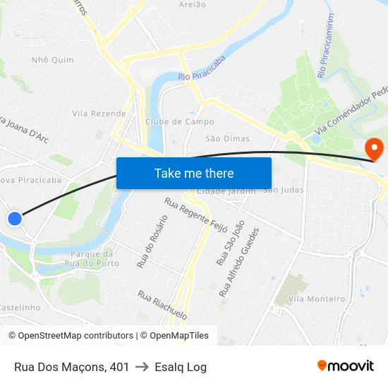 Rua Dos Maçons, 401 to Esalq Log map