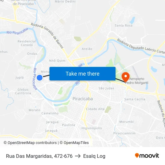 Rua Das Margaridas, 472-676 to Esalq Log map
