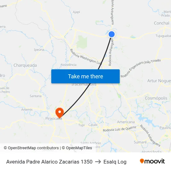 Avenida Padre Alarico Zacarias 1350 to Esalq Log map