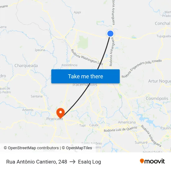 Rua Antônio Cantiero, 248 to Esalq Log map