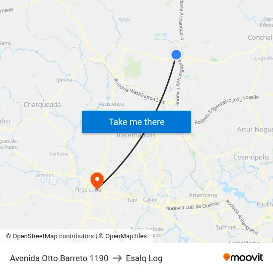 Avenida Otto Barreto 1190 to Esalq Log map