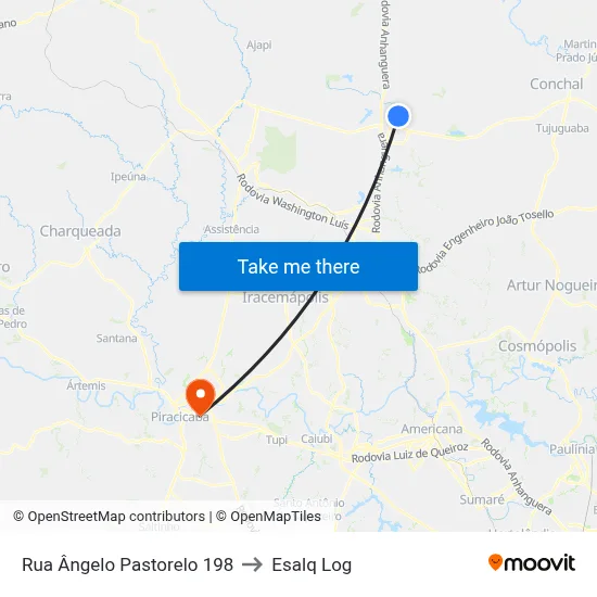 Rua Ângelo Pastorelo 198 to Esalq Log map
