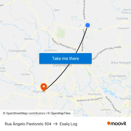 Rua Ângelo Pastorelo 504 to Esalq Log map