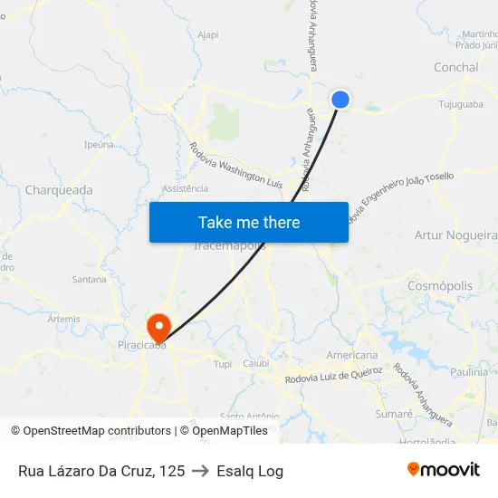 Rua Lázaro Da Cruz, 125 to Esalq Log map