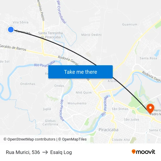 Rua Murici, 536 to Esalq Log map