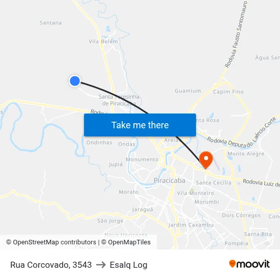 Rua Corcovado, 3543 to Esalq Log map