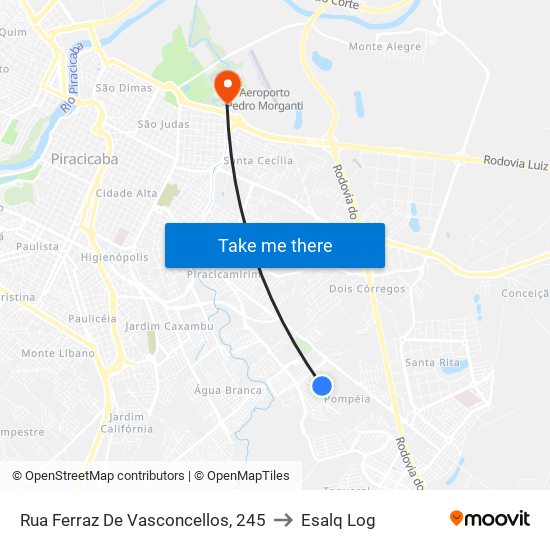 Rua Ferraz De Vasconcellos, 245 to Esalq Log map