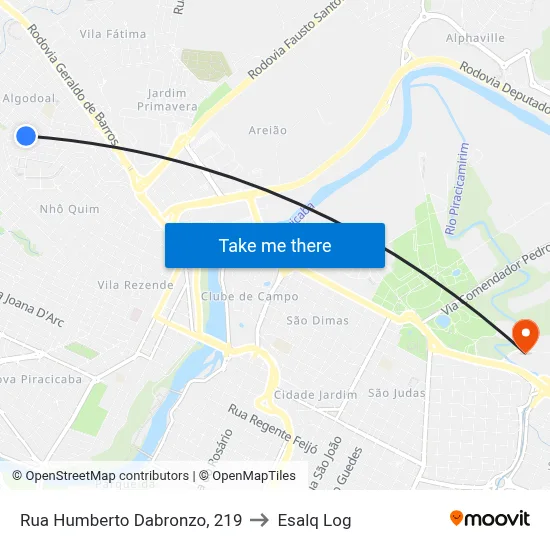 Rua Humberto Dabronzo, 219 to Esalq Log map
