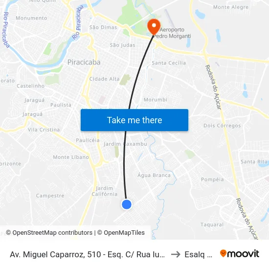 Av. Miguel Caparroz, 510 - Esq. C/ Rua Iugoslávia to Esalq Log map
