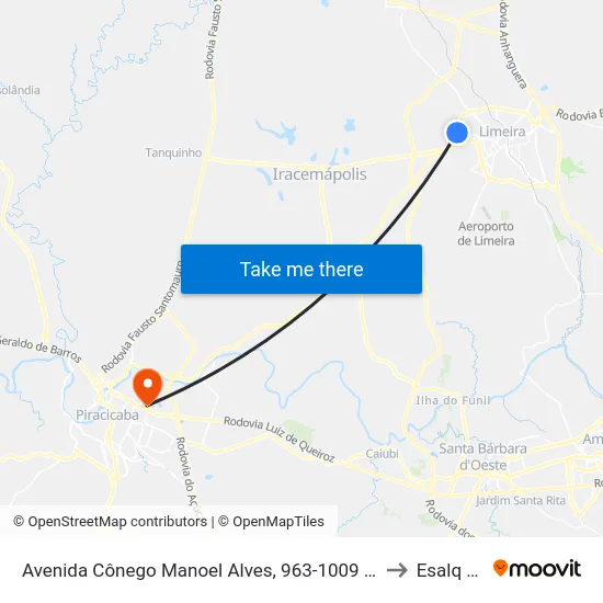 Avenida Cônego Manoel Alves, 963-1009 (Rapidão) to Esalq Log map