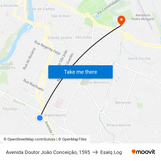Avenida Doutor João Conceição, 1595 to Esalq Log map