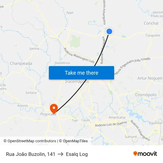 Rua João Buzolin, 141 to Esalq Log map