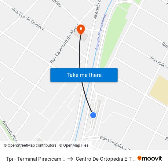 Tpi - Terminal Piracicamirim - Plataforma A to Centro De Ortopedia E Traumatologia (Cot) map