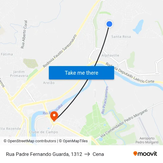 Rua Padre Fernando Guarda, 1312 to Cena map