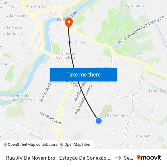 Rua XV De Novembro - Estação De Conexão Semae to Cena map