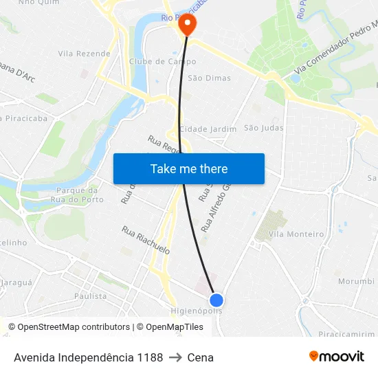 Avenida Independência 1188 to Cena map