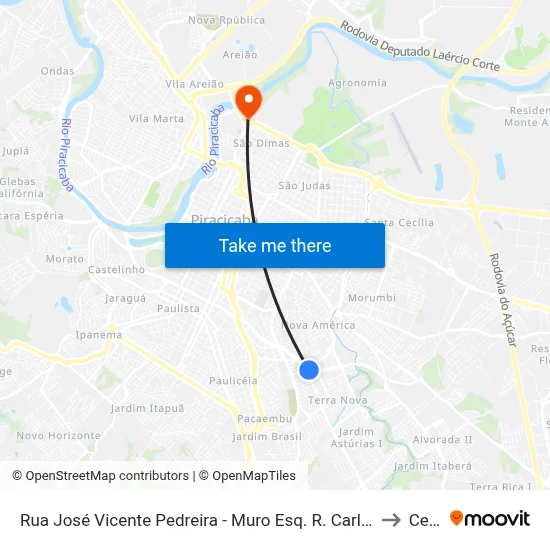 Rua José Vicente Pedreira - Muro Esq. R. Carlos Cossa to Cena map
