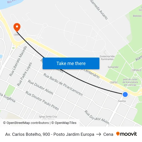 Av. Carlos Botelho, 900 - Posto Jardim Europa to Cena map