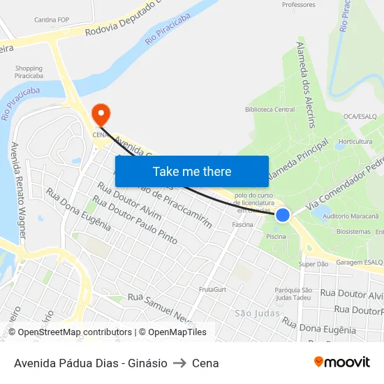 Avenida Pádua Dias - Ginásio to Cena map