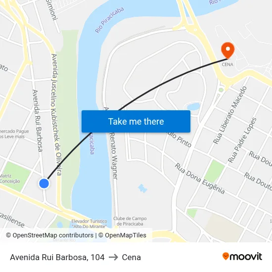Avenida Rui Barbosa, 104 to Cena map