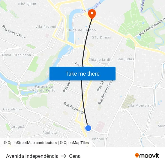 Avenida Independência to Cena map