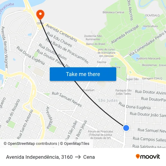 Avenida Independência, 3160 to Cena map