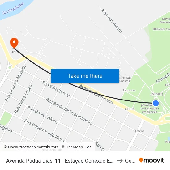 Avenida Pádua Dias, 11 - Estação Conexão Esalq to Cena map