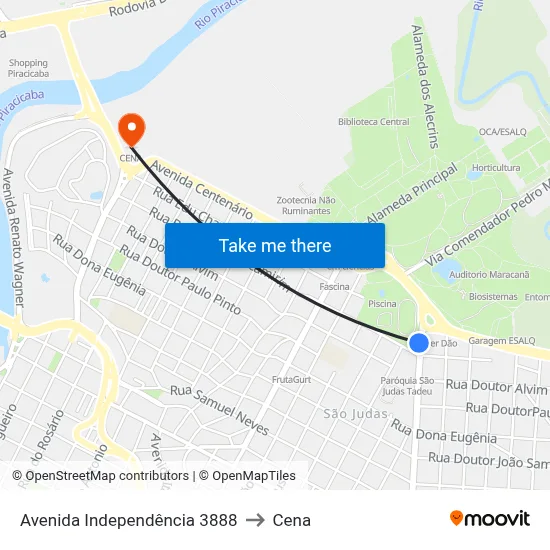 Avenida Independência 3888 to Cena map