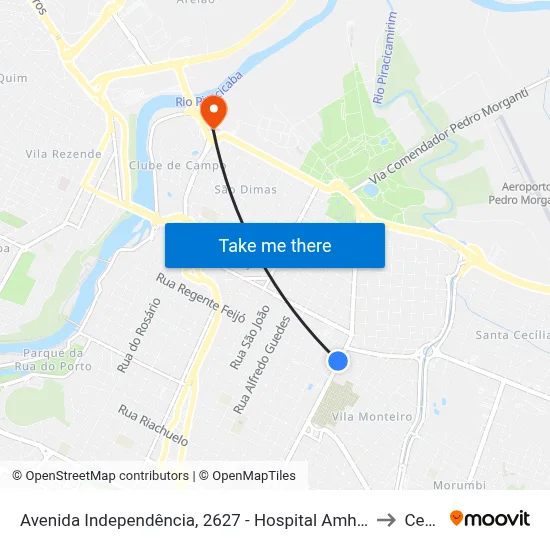 Avenida Independência, 2627 - Hospital Amhpla to Cena map