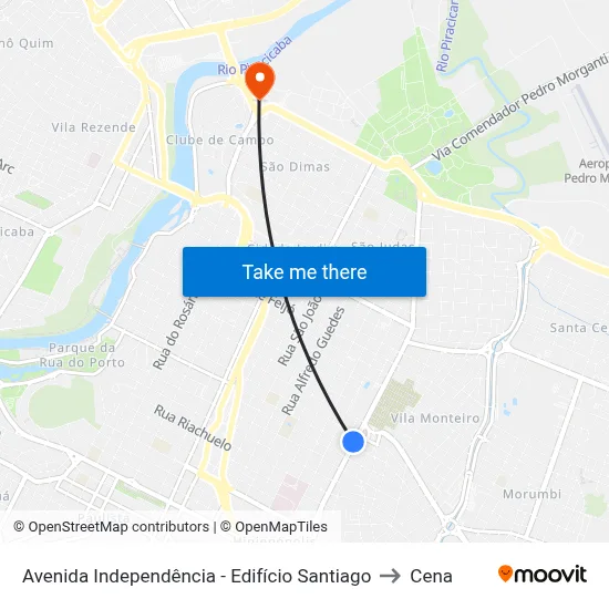 Avenida  Independência - Edifício Santiago to Cena map