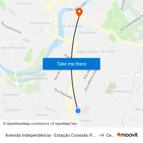 Avenida Independência - Estação Conexão P.S. Infantil to Cena map