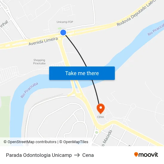 Parada Odontologia Unicamp to Cena map
